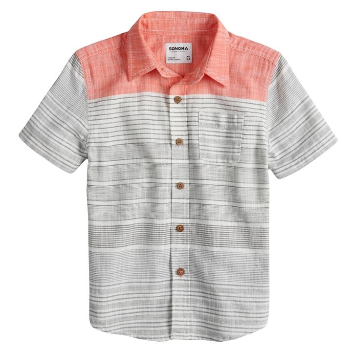 Boys 4-7x Sonoma Goods For Life&trade; Button Down Striped Shirt, Size: 7x, Med Orange