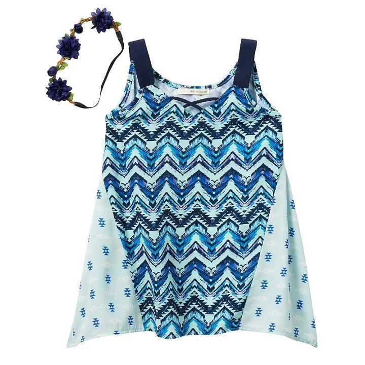 Girls 7-16 Self Esteem Woven Handkerchief Hem Tank Top With Headband Set, Girl's, Size: Xl, Turquoise/blue (turq/aqua)
