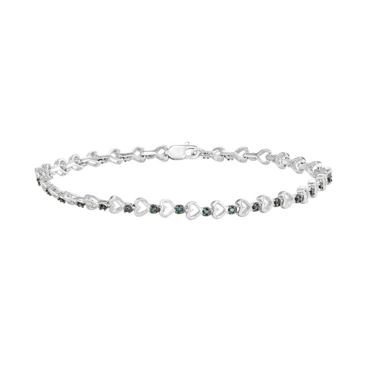 Sterling Silver 1/6 Carat T.w. Blue Diamond Heart Link Bracelet, Women's, Size: 7