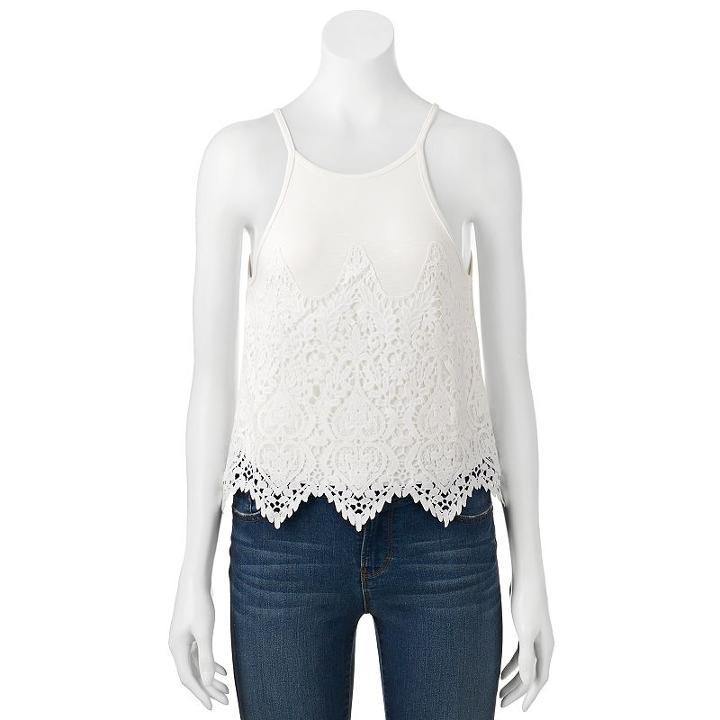 Juniors' About A Girl Crochet Halter Top, Size: Xs, Lt Beige