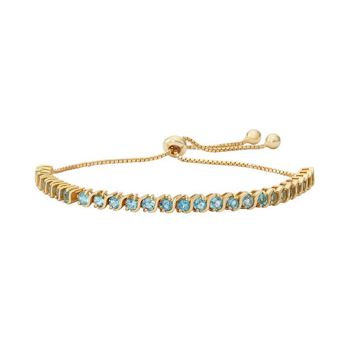14k Gold Over Silver Blue Topaz S-link Lariat Bracelet, Women's, Size: 9