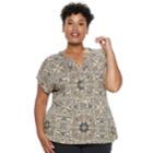 Plus Size Dana Buchman Geometric Placket Top, Women's, Size: 2xl, Beig/green (beig/khaki)