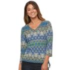 Women's Caribbean Joe Medallion Drawstring V-neck Tee, Size: Small, Green Oth