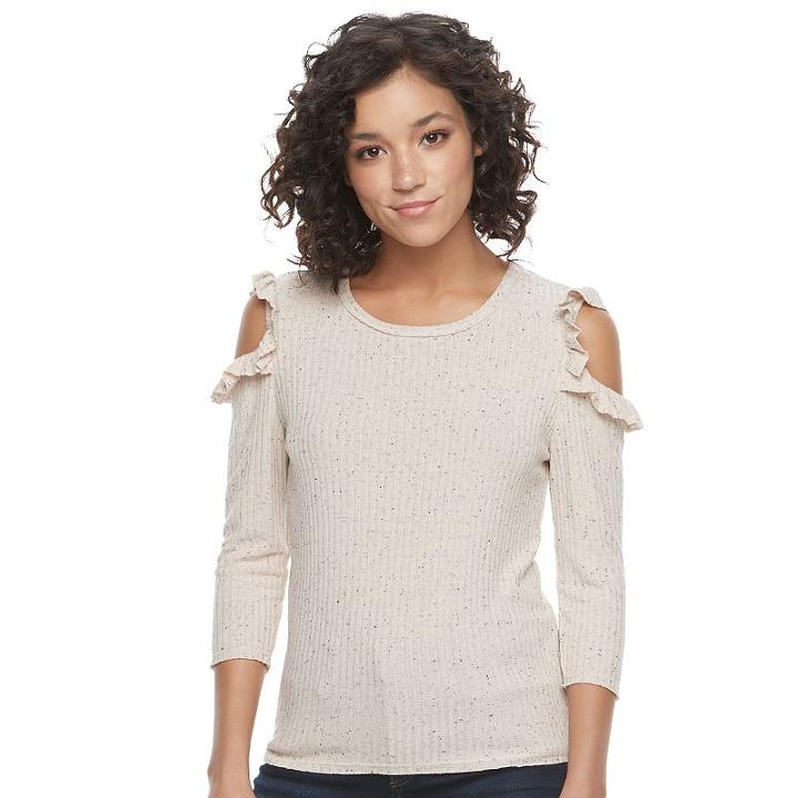 Juniors' Mason & Belle Ruffle Cold Shoulder Top, Teens, Size: Xl, White Oth
