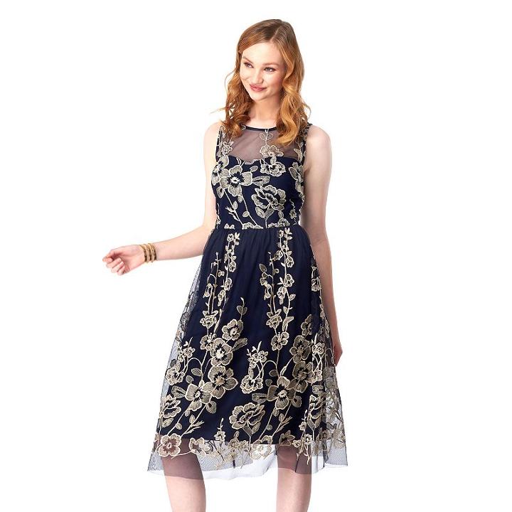Women's Indication By Eci Embroidered Fit & Flare Dress, Size: 6, Blue