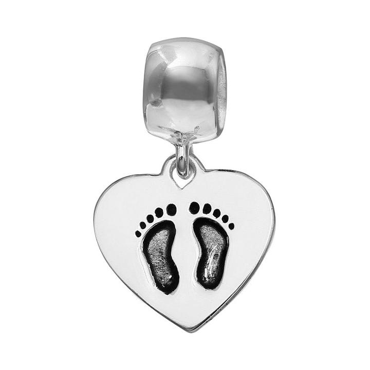 Individuality Beads Sterling Silver Footprint Heart Charm, Women's, Grey