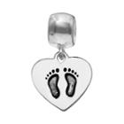 Individuality Beads Sterling Silver Footprint Heart Charm, Women's, Grey