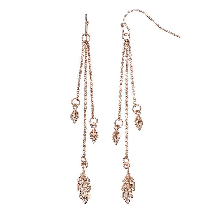 Lc Lauren Conrad Triple Leaf Chain Nickel Free Linear Drop Earrings, Women's, Brt Pink
