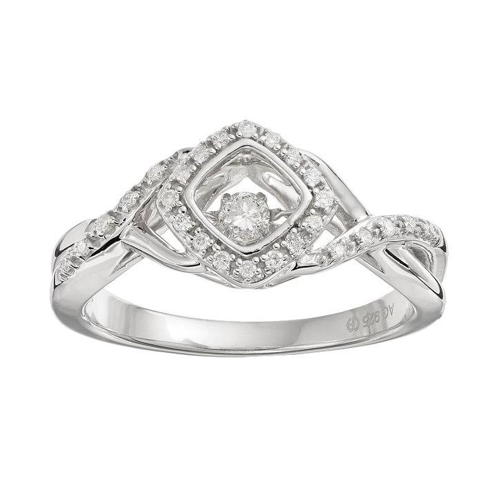 Brilliance In Motion 1/8 Carat T.w. Diamond Sterling Silver Crisscross Square Halo Ring, Women's, Size: 5, White