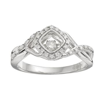 Brilliance In Motion 1/8 Carat T.w. Diamond Sterling Silver Crisscross Square Halo Ring, Women's, Size: 5, White
