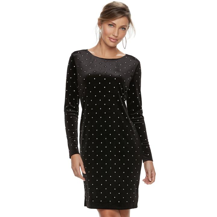 Women's Jennifer Lopez Embellished Velvet Sheath Dress, Size: Medium, Black
