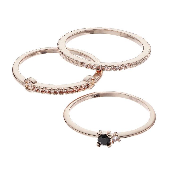 Lc Lauren Conrad Simulated Crystal Ring Set, Women's, Size: 7, Black