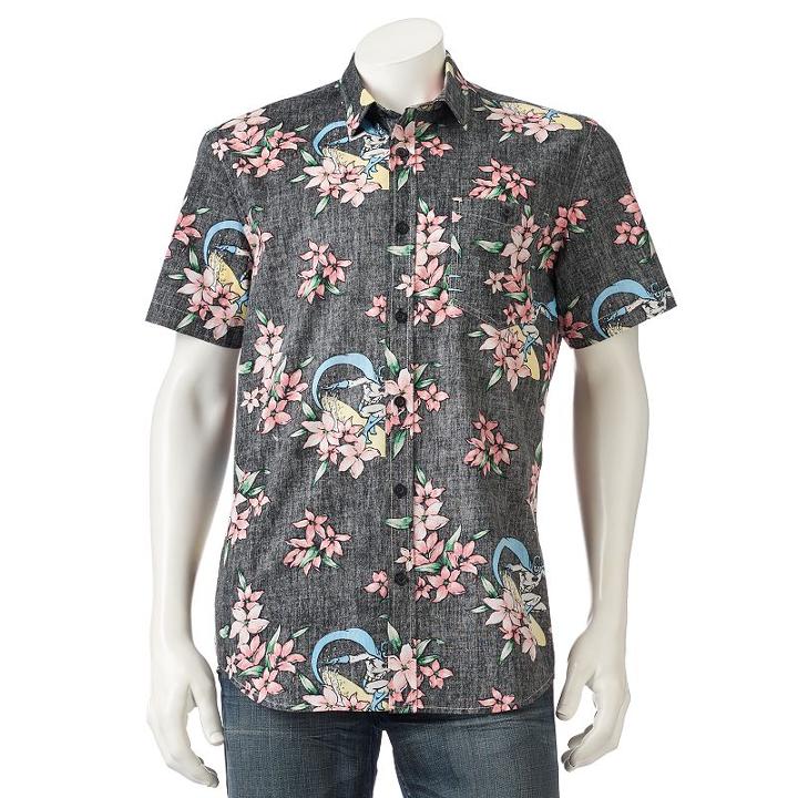 Men's Dc Comics Batman Floral Button-down Shirt, Size: Xl, Black