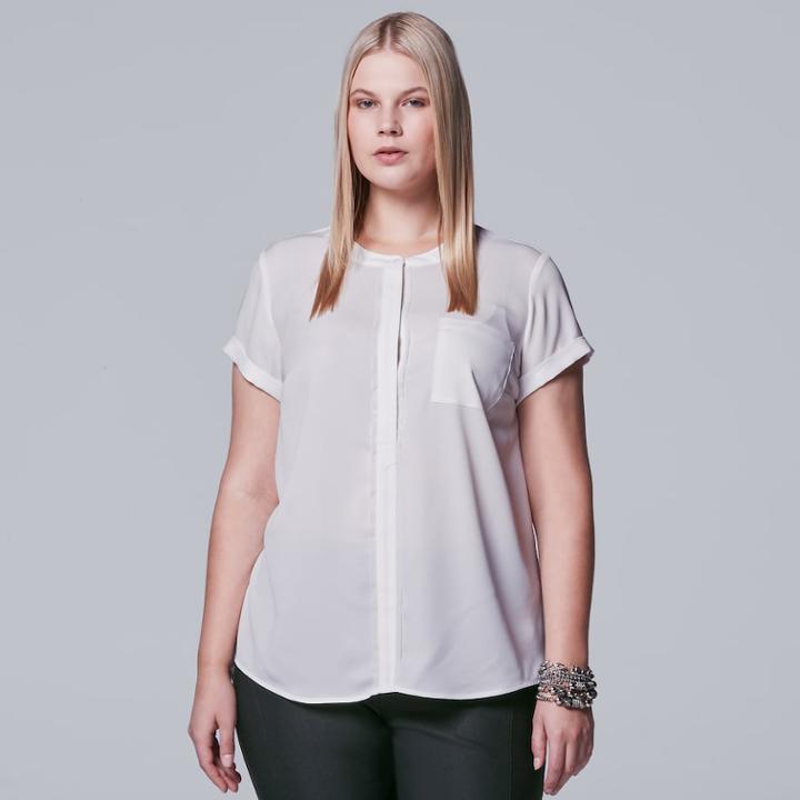 Plus Size Simply Vera Vera Wang Essential Popover Top, Women's, Size: 2xl, White