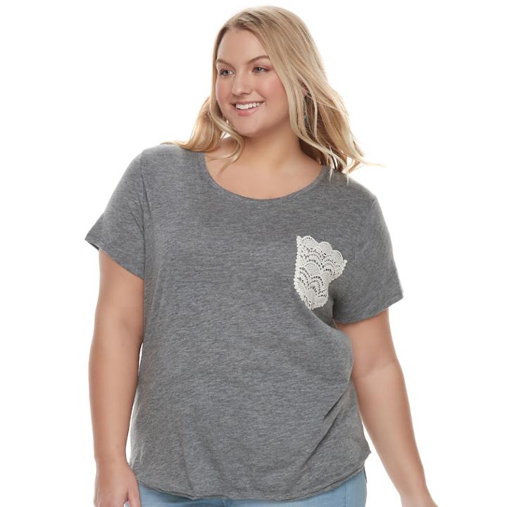 Juniors' Plus Size So&reg; Crochet Pocket Tee, Teens, Size: 3xl, Black