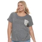 Juniors' Plus Size So&reg; Crochet Pocket Tee, Teens, Size: 3xl, Black