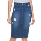 Women's Jennifer Lopez Destructed Denim Midi Pencil Skirt, Size: 6, Dark Blue