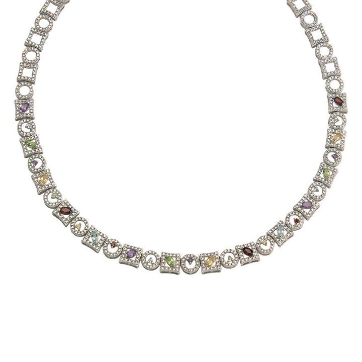 Gemstone Sterling Silver Circle & Square Link Necklace, Women's, Size: 18, Multicolor