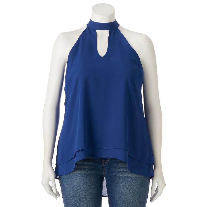 Juniors' Plus Size Heartsoul Woven Choker Neck Top, Girl's, Size: 2xl, Blue
