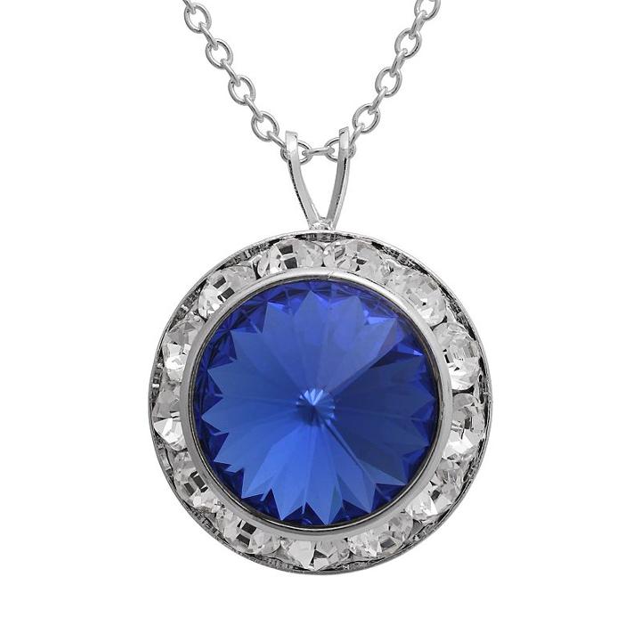 Illuminaire Crystal Silver-plated Halo Pendant - Made With Swarovski Crystals, Women's, Size: 18, Blue