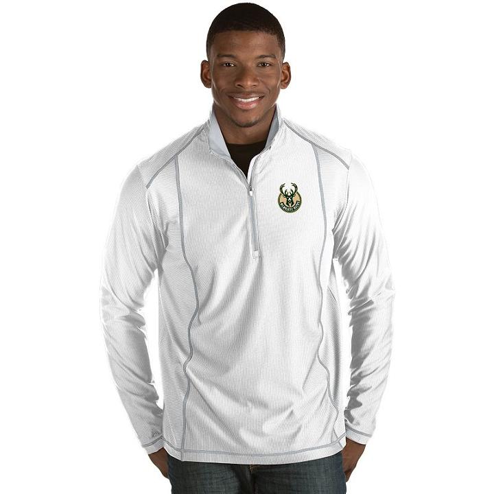 Antigua, Men's Milwaukee Bucks Tempo Quarter-zip Pullover, Size: Xxl, White