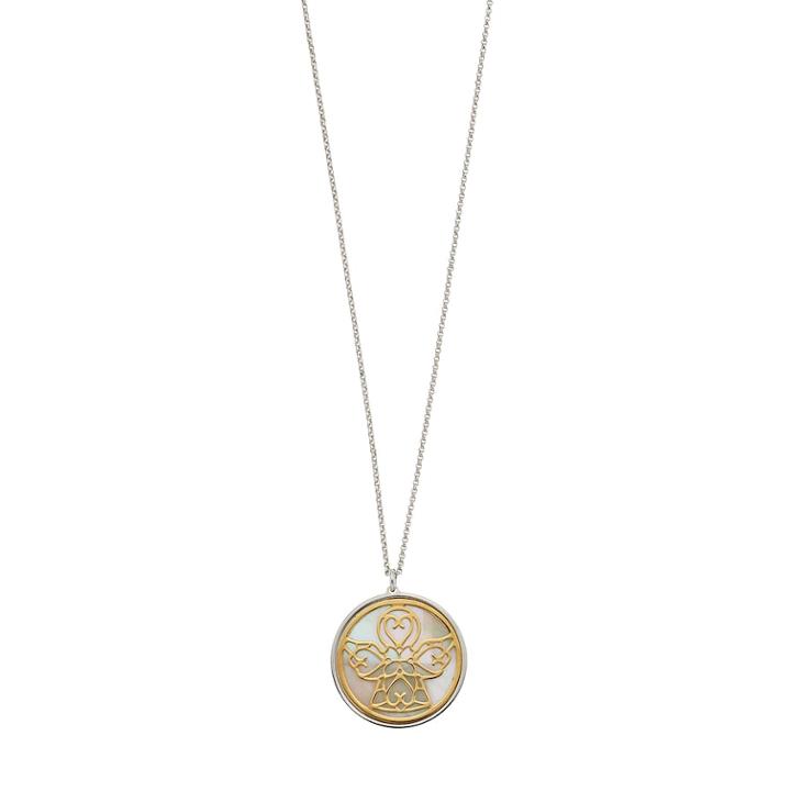 Two Tone Sterling Silver Mother-of-pearl Angel Disc Pendant Necklace, Women's, Size: 18, White