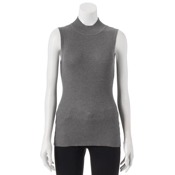 Juniors' Pink Republic Ribbed Sleeveless Mockneck Sweater, Girl's, Size: Large, Light Grey