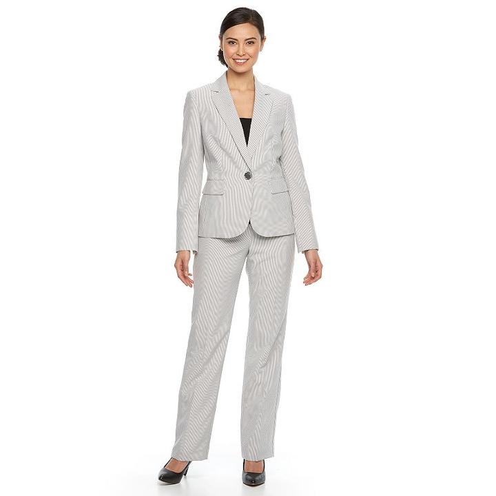 Women's Le Suit Pinstripe Suit Jacket & Pants Set, Size: 10, White