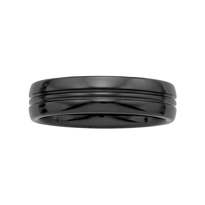 Men's Black Ceramic Grooved Wedding Band, Size: 12.50