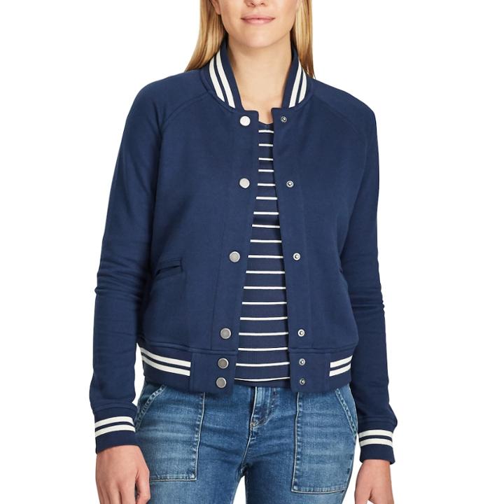 Women's Chaps French Terry Baseball Jacket, Size: Medium, Blue