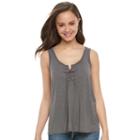 Juniors' So&reg; Lace-up Front Tank, Girl's, Size: Small, Grey (charcoal)