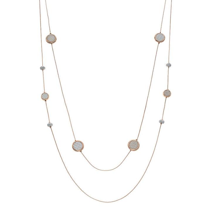 Long Glittery Double Strand Necklace, Women's, Pink Other