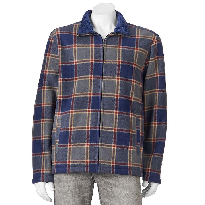 Men's Anchorage Expedition Plaid Sherpa Fleece Mockneck Shirt Jacket, Size: Large, Blue (navy)