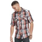 Men's Rock & Republic Plaid Roll-sleeve Button-down Shirt, Size: Medium, Med Orange
