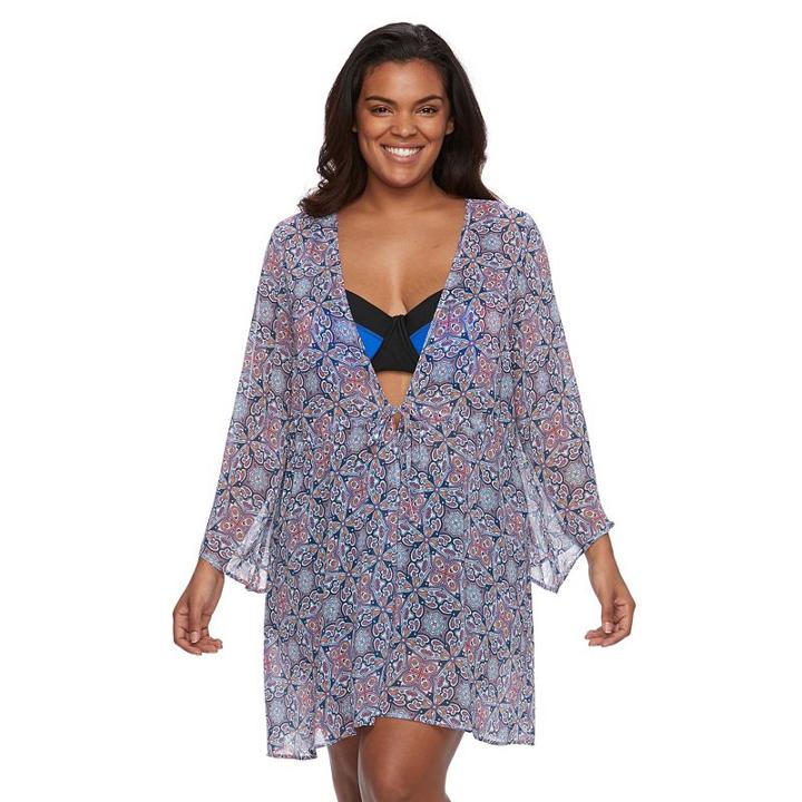 Plus Size Pink Envelope Paisley Bell Sleeve Cover-up, Women's, Size: 3xl, Ovrfl Oth
