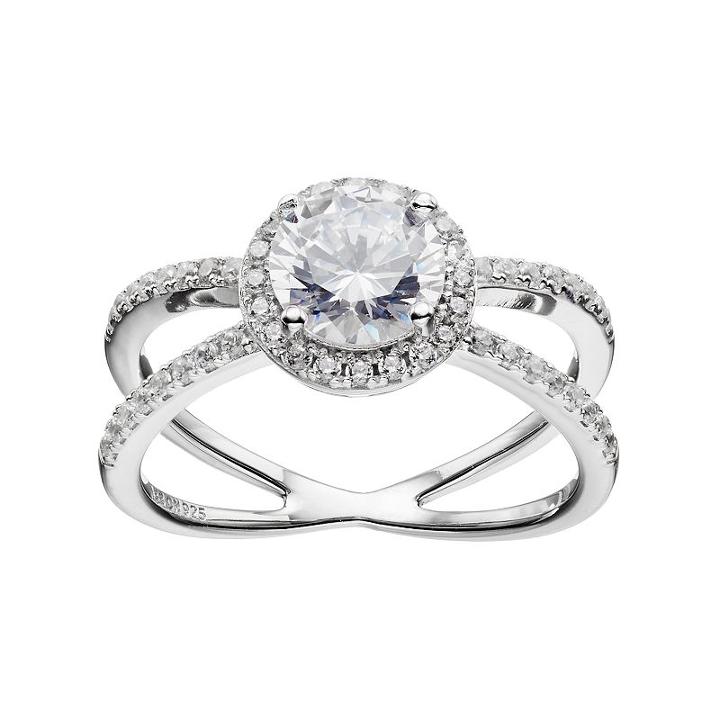 Primrose Sterling Silver Cubic Zirconia Halo X Ring, Women's, Size: 7, White