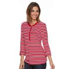 Women's Croft & Barrow&reg; Striped Quarter-zip Tee, Size: Xs, Med Red