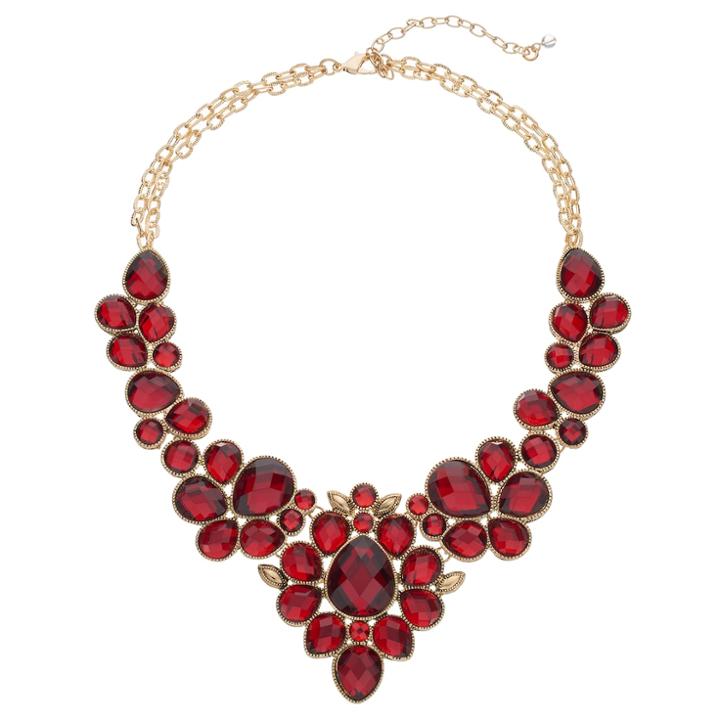 Napier Red Faceted Geometric Statement Necklace, Women's