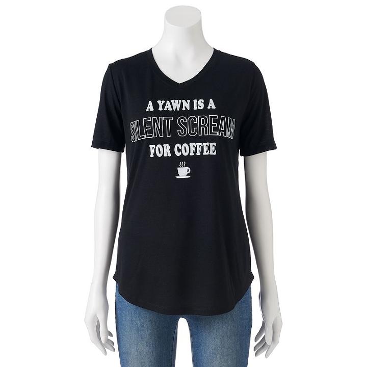 Juniors' Awake Scream For Coffee Graphic Tee, Girl's, Size: Xs, Black