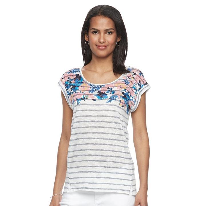 Women's Kate And Sam Tropical High-low Tee, Size: Large, Dark Red