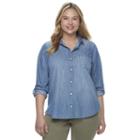 Juniors' Plus Size So&reg; Chambray Shirt, Girl's, Size: 3xl, Light Blue