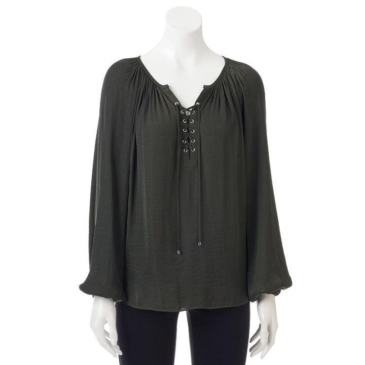 Women's Jennifer Lopez Lace-up Blouse, Size: Xs, Green