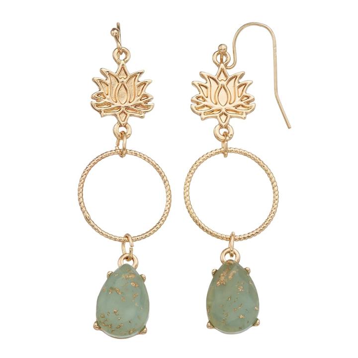 Lc Lauren Conrad Lotus Flower Nickel Free Hoop Drop Earrings, Women's, Lt Green