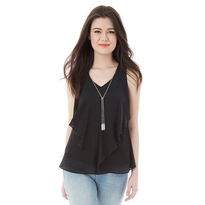 Juniors' Iz Byer California Cutout Ruffle Tank, Girl's, Size: Xs, Black