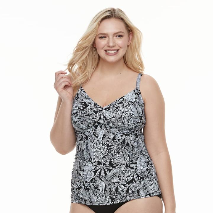 Plus Size Croft & Barrow&reg; Leaf Twist-front Tankini Top, Women's, Size: 20 W, Black White
