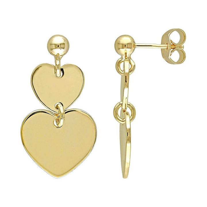 Sterling Silver Double Heart Drop Earrings, Women's, Yellow