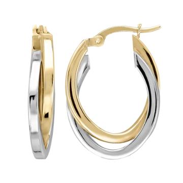 Everlasting Gold Two Tone 14k Gold Oval Hoop Earrings
