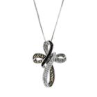 Sterling Silver Marcasite And Crystal Ribbon Cross Pendant, Women's, White