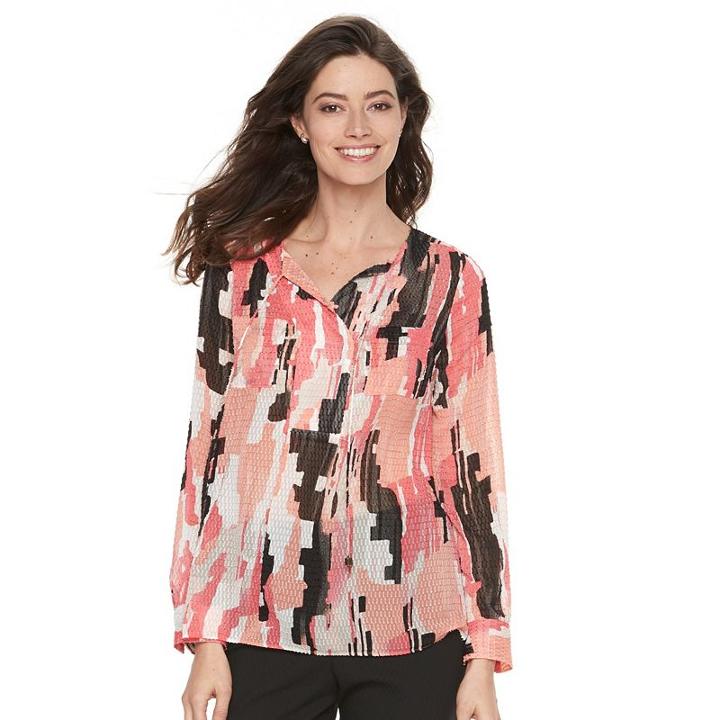 Women's Dana Buchman Sheer Splitneck Blouse, Size: Xl, Drk Orange