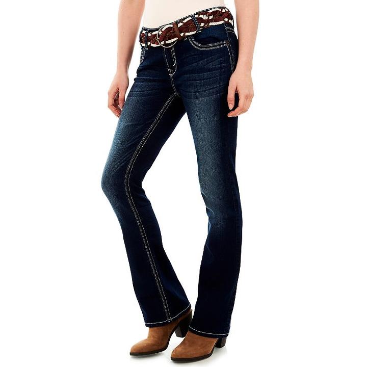 Juniors' Wallflower Curvy Dark Wash Bootcut Jeans, Teens, Size: 11, Brt Orange